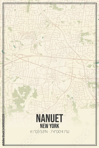Retro US city map of Nanuet, New York. Vintage street map.