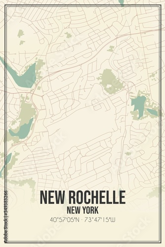Retro US city map of New Rochelle, New York. Vintage street map. photo