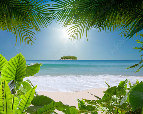 Fototapeta Naklejka Na Ścianę i Meble -  View of nice tropical beach with some palms