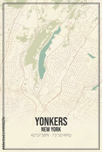 Retro US city map of Yonkers  New York. Vintage street map.