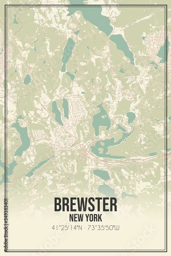 Retro US city map of Brewster, New York. Vintage street map. photo