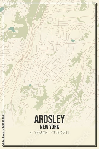 Obraz na płótnie Retro US city map of Ardsley, New York. Vintage street map. w salonie