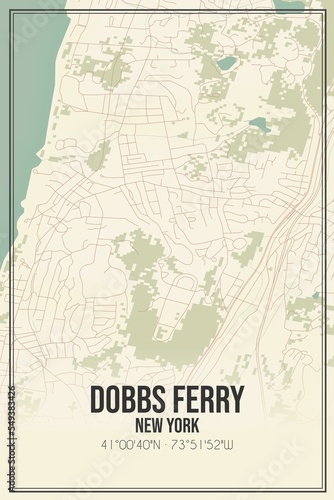 Retro US city map of Dobbs Ferry  New York. Vintage street map.