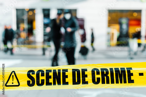 yellow tape to mark off a crime scene