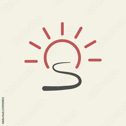 Road and sun logo, line minimal linear icon