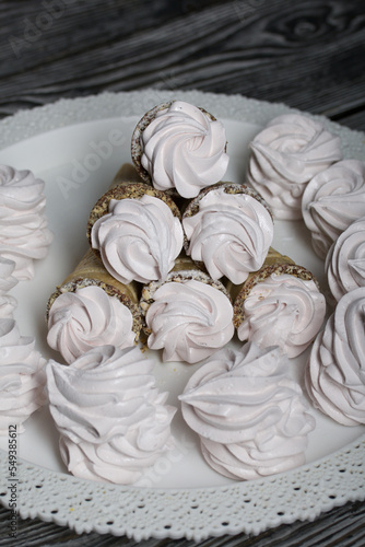 Homemade marshmallows in waffle cones. Homemade zephyr.