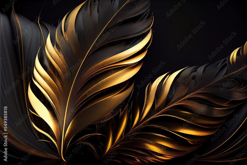 black and gold feathers background as beautiful abstract wallpaper header  Stock Illustration