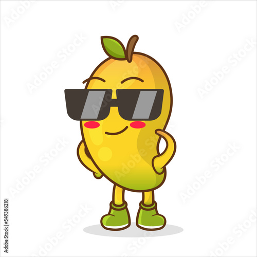 Mango Fruit cartoon mascot character wearing black glasses