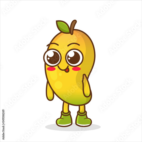 Smiling yellow mango character. Adorable kawaii illustration, idea for mascot.