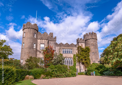 The Malahide Castle that lies in the public Regional Park close to the village of Malahide, 14 km north of central Dublin in Ireland.