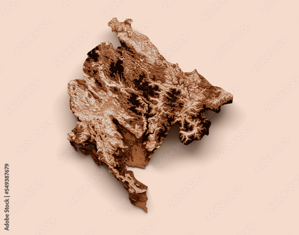 Map of Montenegro in old style, brown graphics in a retro style Vintage Style. High detailed 3d illustration