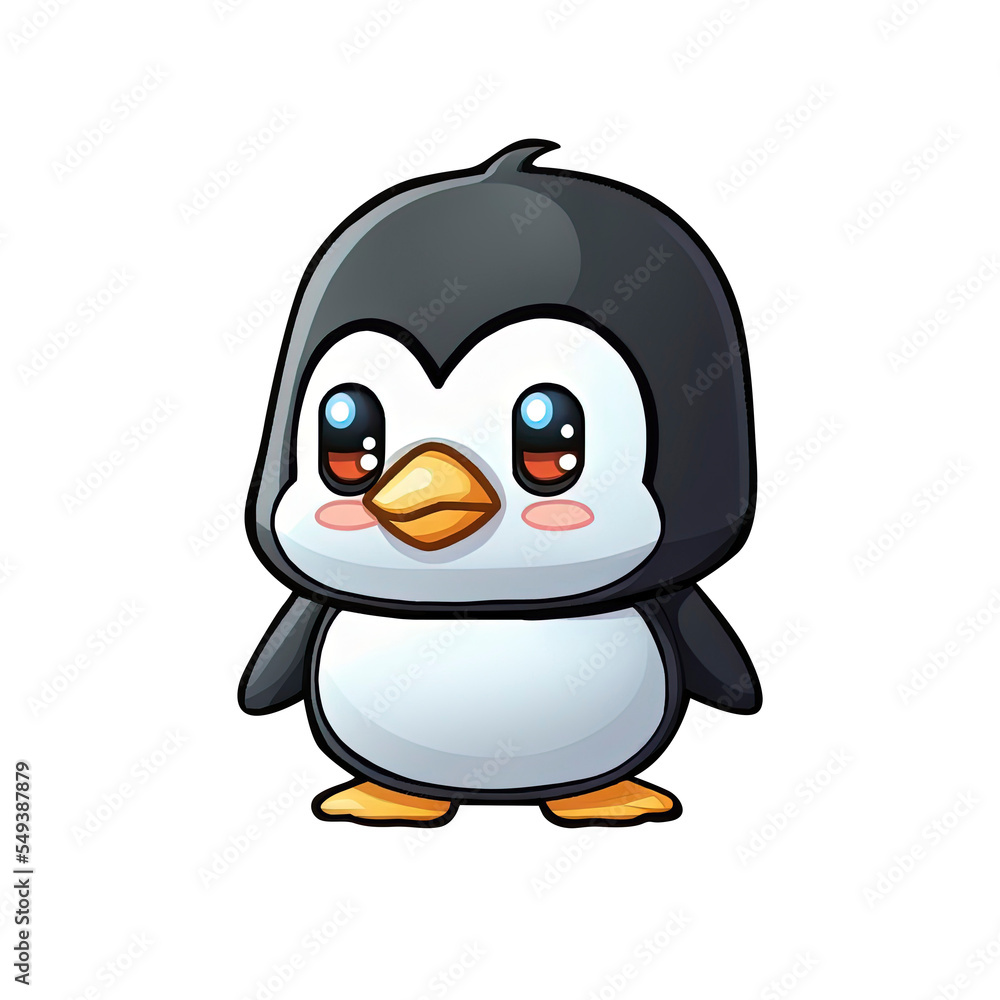 Fototapeta premium Cute happy penguin cartoon icon illustration flat cartoon style