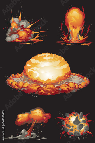 Explosion Sets with Five Various Explosions, Including Cartoony Fire Ball and Nuclear Explosion