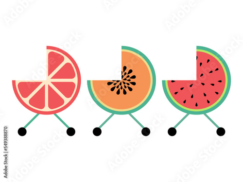 Baby strollers parking illustration. Cute funny trollers for children concept. Parking zone symbol. Vector.