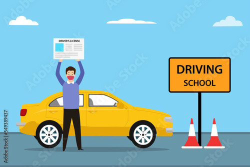 Man showing a driving license at driving school