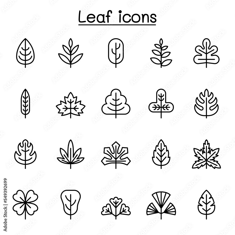 Leaf icon set in thin line style Leaf icon set in thin line style