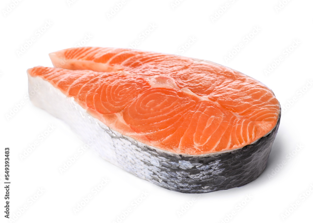 Fresh raw salmon steak isolated on white Fresh raw salmon steak isolated on white