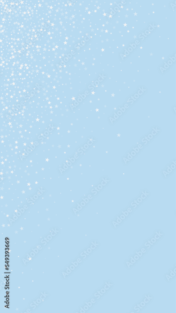 Magic falling snow christmas background. Subtle flying snow flakes and stars on light blue winter backdrop. Magic falling snow holiday scenery. Vertical vector illustration. Magic falling snow christmas background. Subtle flying snow flakes and stars on light blue winter backdrop. Magic falling snow holiday scenery. Vertical vector illustration.