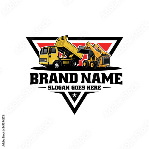 skid steer and dump truck logo vector