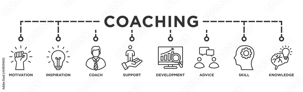 Coaching banner web icon for coaching and success, motivation, inspiration, teaching, coach, learning, knowledge, support and advice. Minimal vector infographic Coaching banner web icon for coaching and success, motivation, inspiration, teaching, coach, learning, knowledge, support and advice. Minimal vector infographic