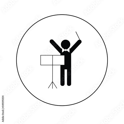Orchestra conductor with baton and music stand