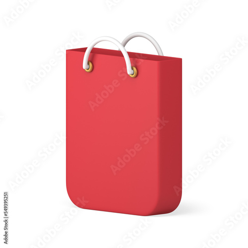 Red shopping bag with handles 3d icon shopaholism goods purchasing