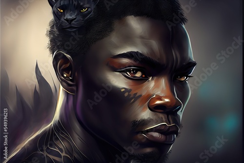 illustration of black. i created, a person with a cat's face, illustration with eye eyelash