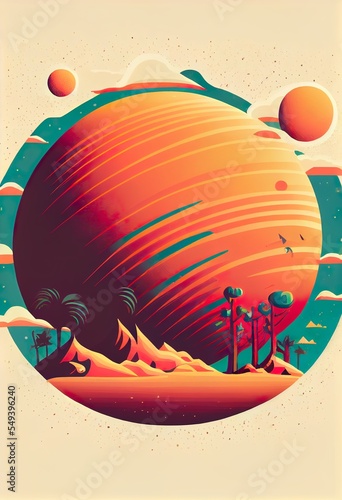 illustration of a planet in  chart  illustration with font water