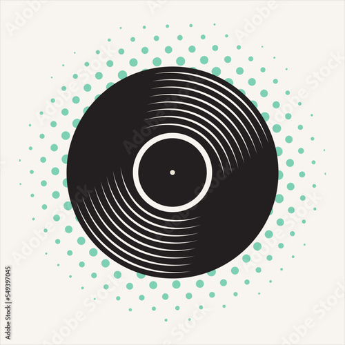 Black vinyl record disc flat concept vector illustration 