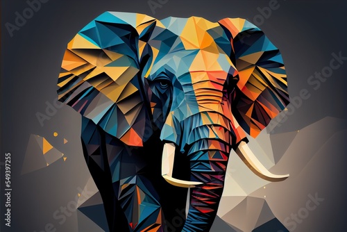 geometric pop art portrait illustration, a colorful art piece, illustration with vertebrate elephant