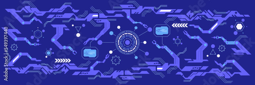 Hi-tech digital technology and engineering theme Industry 4.0 intelligence technology with robotic arm. Smart industrial revolution in factory process, Isolated flat vector illustration background