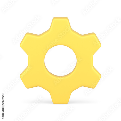 Mechanic gear wheel engine component yellow glossy machine progress turning workflow 3d icon