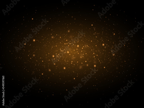 Glitter particle effect. Vector sparkles on a black background. Christmas light effect. Glittering magical dust particles. Sparks of dust and golden stars shine with a special light.