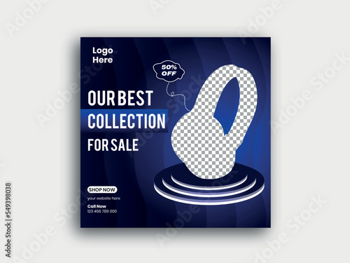 New arrival smart headphone banner for selling . Musical instrument poster design template. victor template design Full editable.         