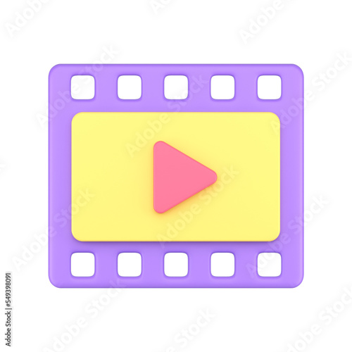 Multimedia film strip digital data play sign video entertainment watching purple 3d icon