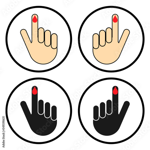 Set of Hand finger with drop blood icon, medical health test symbol, control measurement vector illustration