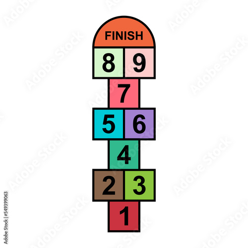 Hopscotch outdoor icon, fun play jump active game kid,  street vector illustration