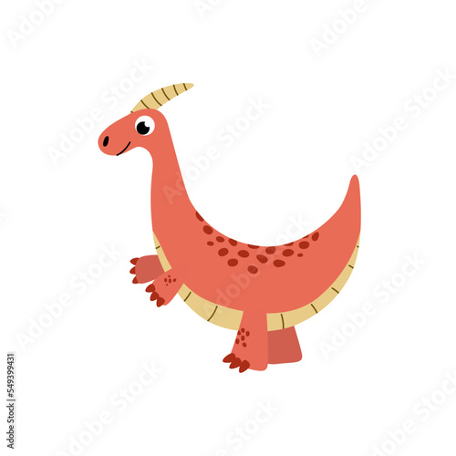 Dinosaur. Parasaurolophus. Cute dino. Flat, cartoon, vector
