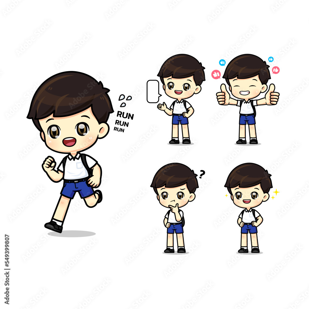 Set of cute boy student character Set of cute boy student character