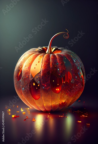 Fotografia illustration of a pumpkin turned, a pumpkin with lights, illustration with water