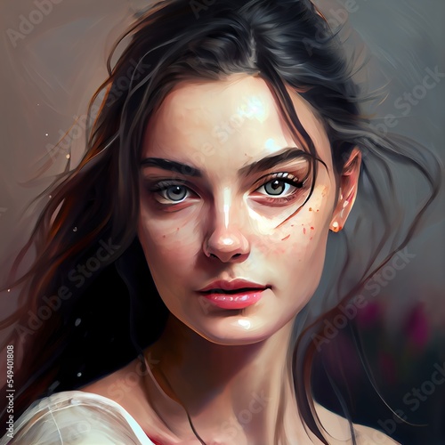 generated digital art of a, a woman with long hair, illustration with nose cheek
