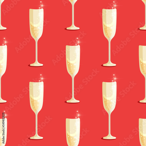 Glasses of champagne vector seamless pattern. Bright, sparkling, festive, colorful design. Best for greeting cards, textile, bar decoration, wallpapers, wrapping paper, package and web design.