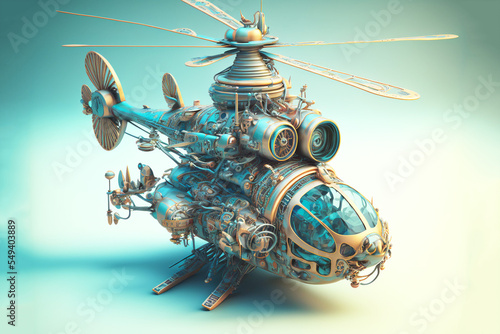 Abstract helicopter art in steampunk style, isolated