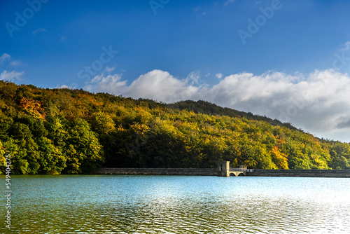 landscape with lake and blue sky  Linacre Reservoirs