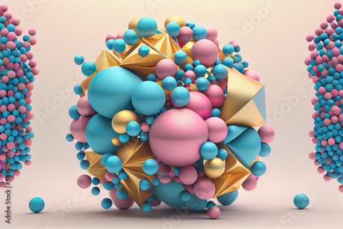 3d render, abstract geometric round, a colorful octopus sculpture, illustration with plant balloon