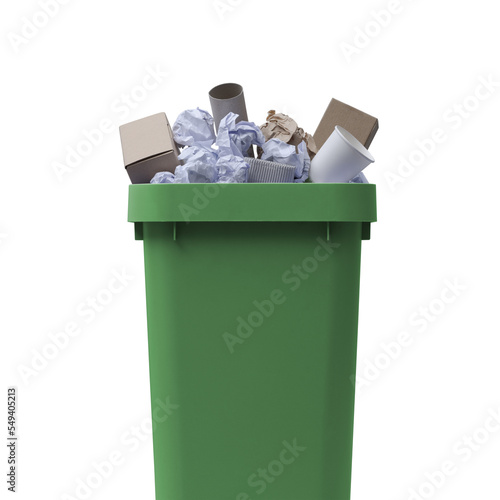 PNG file no background Garbage can full of paper waste photo