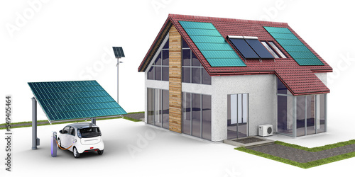 Energiehaus: erneuerbare Energieen am Einfamilienhaus mit Solar-Carport