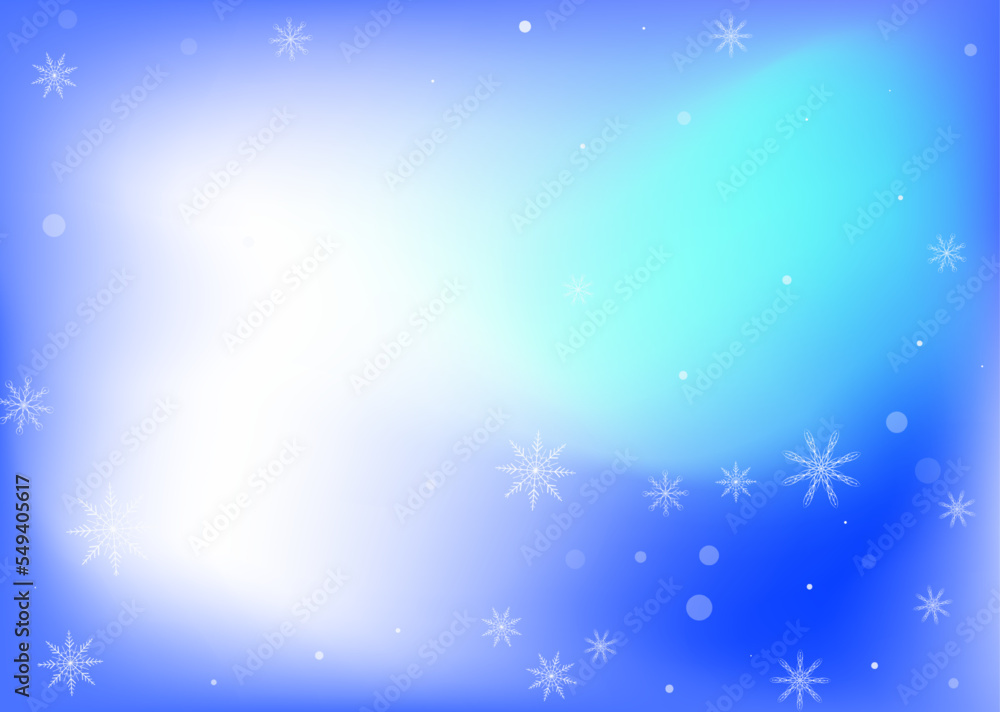 Snowflakes. Snow, snowfall. Falling scattered white snowflakes on a white-blue gradient background. Vector Snowflakes. Snow, snowfall. Falling scattered white snowflakes on a white-blue gradient background. Vector