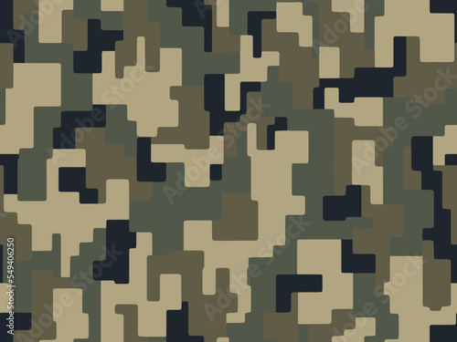 Full seamless brown digital camouflage texture pattern. Usable for Jacket Pants Shirt and Shorts. Army textile fabric print. Geometric military camo. Vector illustration.