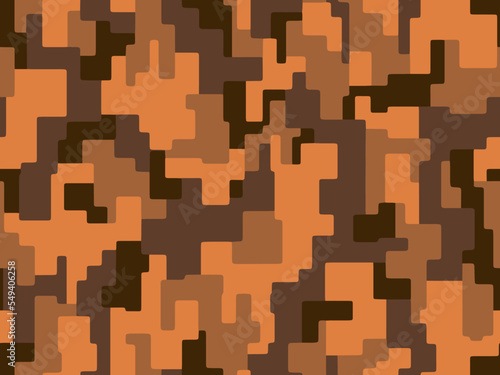 Full seamless orange digital camouflage texture pattern. Usable for Jacket Pants Shirt and Shorts. Army textile fabric print. Geometric pixel military camo. Vector illustration.